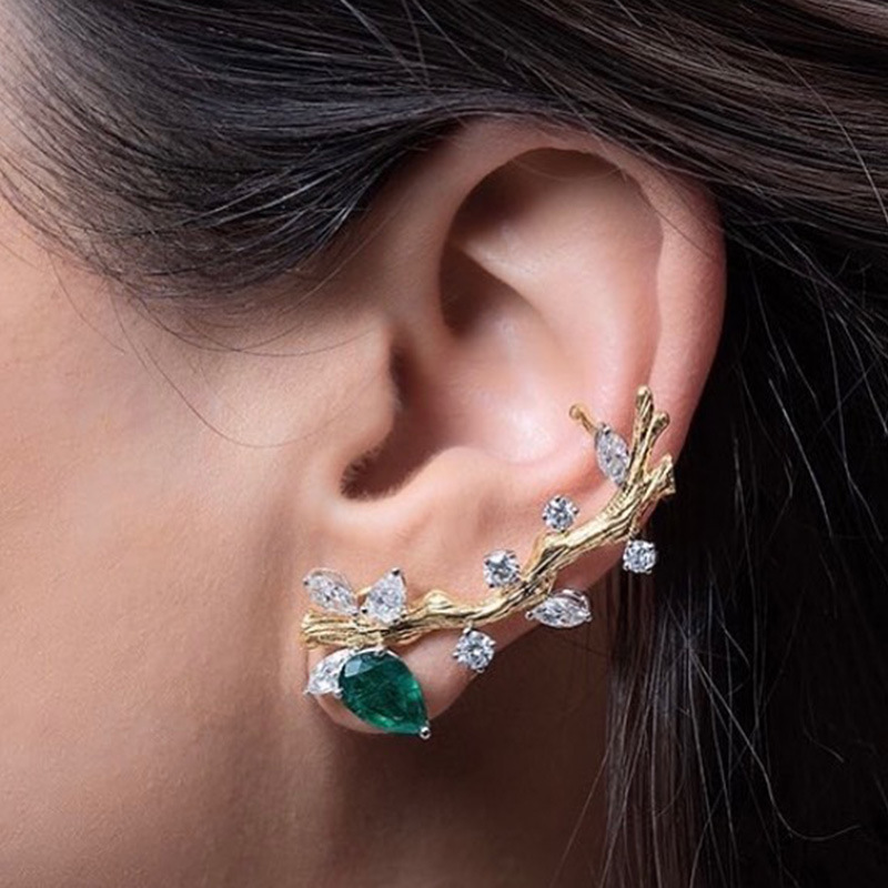 Natural small fresh branch shape ear clip female temperament spring and summer new floral style fashion earrings