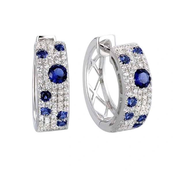 Korean blue and white diamond earrings, round micro-inlaid zircon, exquisite ear clips, popular online live broadcast, all-match earrings