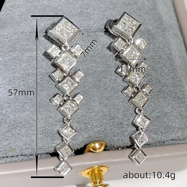 French design square stitching earrings for women, high-end versatile earrings, long and elegant earrings