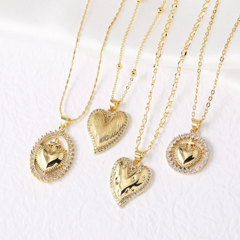 AS jewelry European and American hot-selling style Valentine's Day love heart necklace pendant real gold plated clavicle chain female nkv16