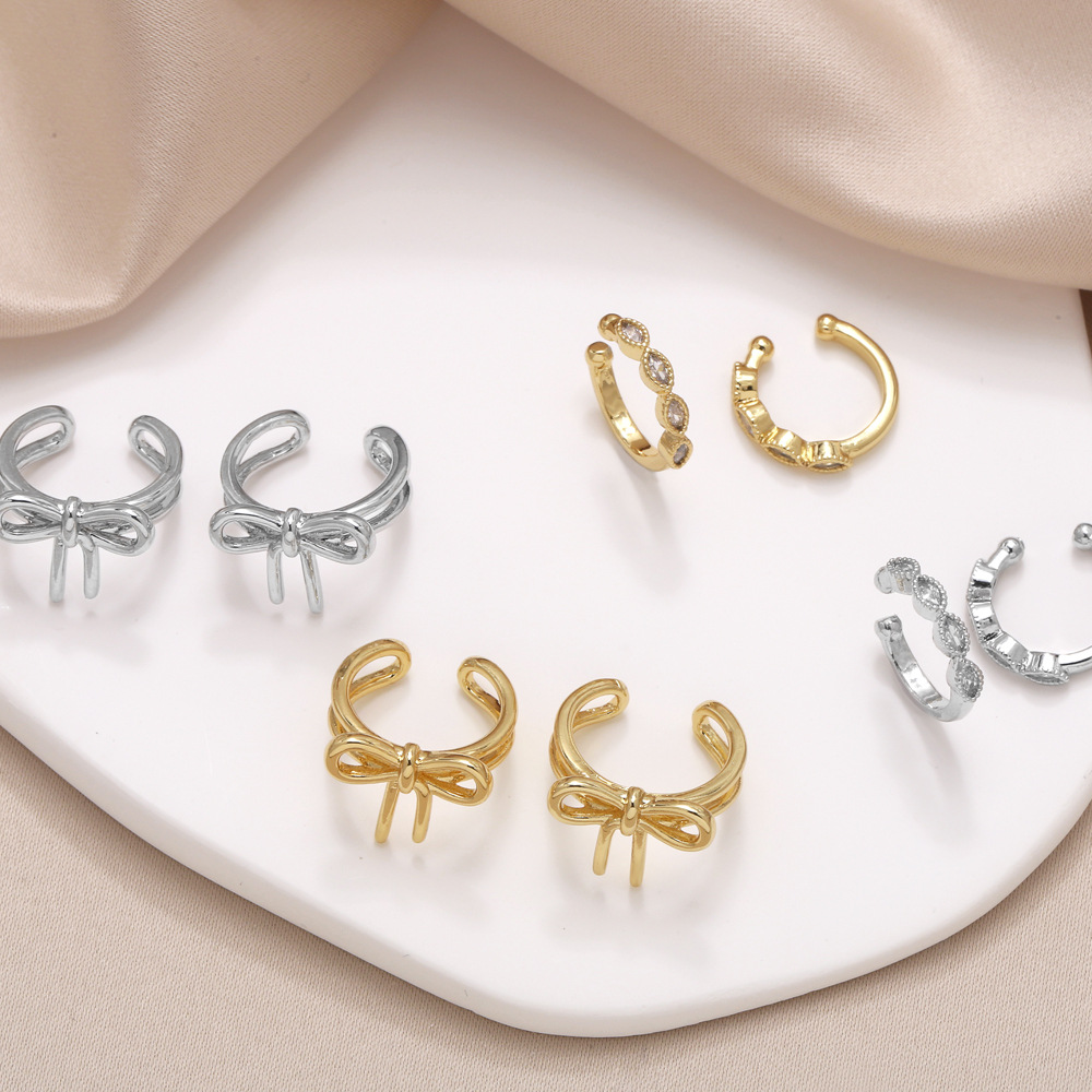 AS jewelry bow earrings women's smooth gold-plated zircon ear bone clip earrings ert25