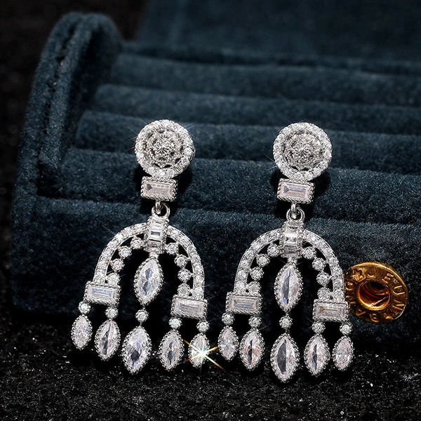 New Baroque palace style drop earrings heavy full diamond zircon wedding bridal earrings