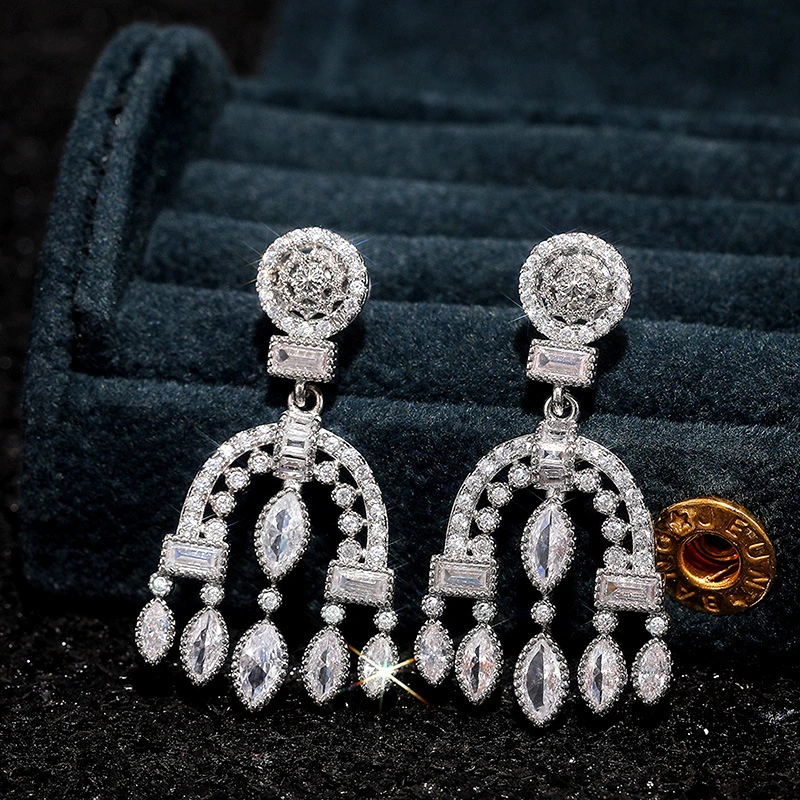 New Baroque palace style drop earrings heavy full diamond zircon wedding bridal earrings