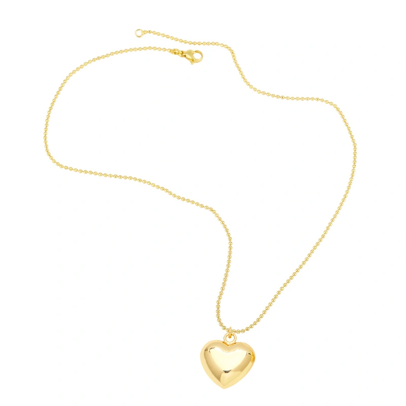 Hot selling three-dimensional smooth heart necklace European and American cool style Internet celebrity personality hip-hop clavicle necklace female nkn12