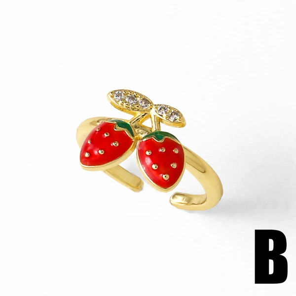 AS jewelry new hot selling copper plated 18k gold dripping oil fruit strawberry cherry ring ring rip36ring