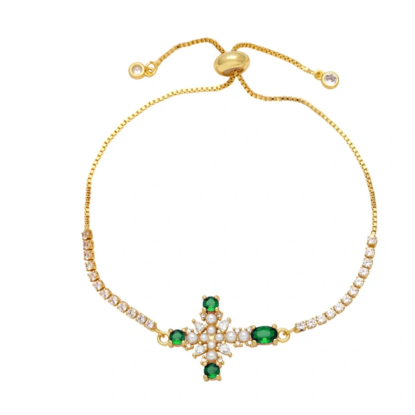 European and American jewelry personality retro micro-inlaid zircon pearl cross bracelet temperament versatile jewelry brk09