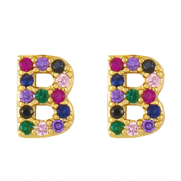 New European and American fashion 26 letters earrings original personality inlaid with colored zircon letter earrings erw62