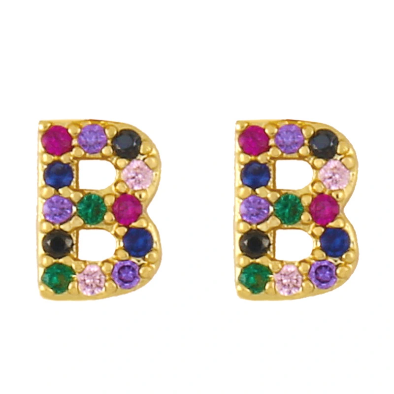 New European and American fashion 26 letters earrings original personality inlaid with colored zircon letter earrings erw62