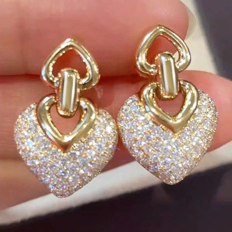 Design sense European and American style earrings for women love double peach heart jewelry chic style urban beauty exquisite accessories