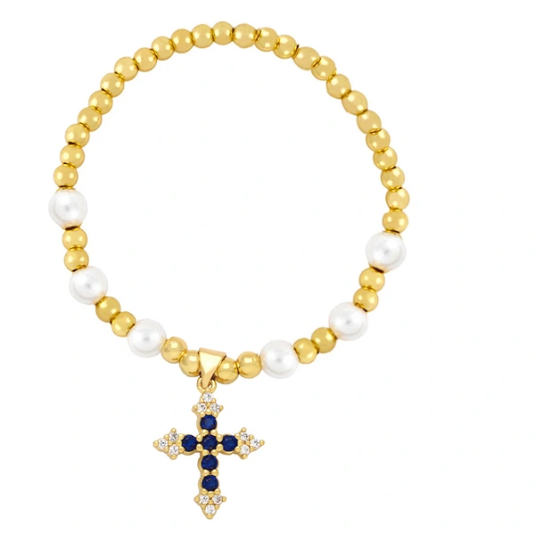 Clearance high-end cross pendant bracelet beaded pearl bracelet female niche girlfriends hand jewelry wholesale brj82