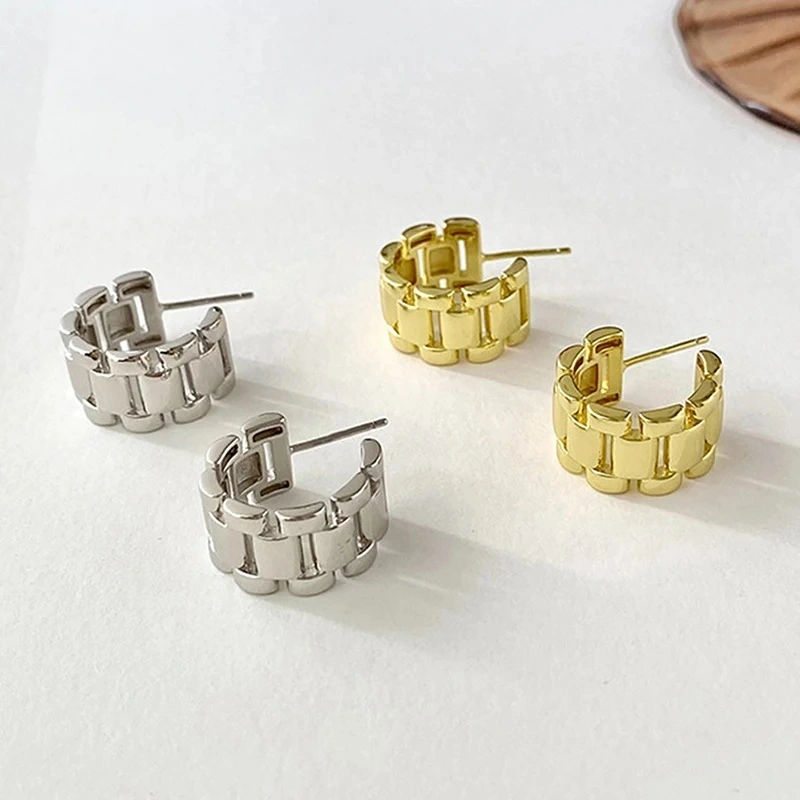 Metallic strap earrings, niche design, high-end temperament, fashionable earrings, personality, cool style earrings