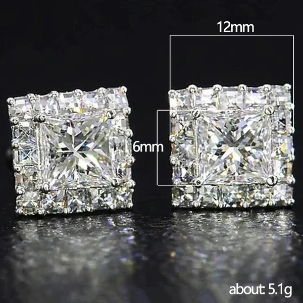 European and American classic square full diamond earrings hip hop super flash micro inlaid zircon unisex earrings