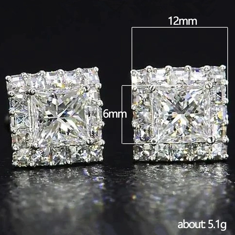 European and American classic square full diamond earrings hip hop super flash micro inlaid zircon unisex earrings