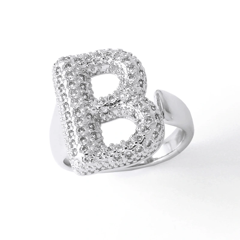 Jewelry Europe and the United States hot selling 26 English letter ring gold-plated full zircon fat letter ring rih91