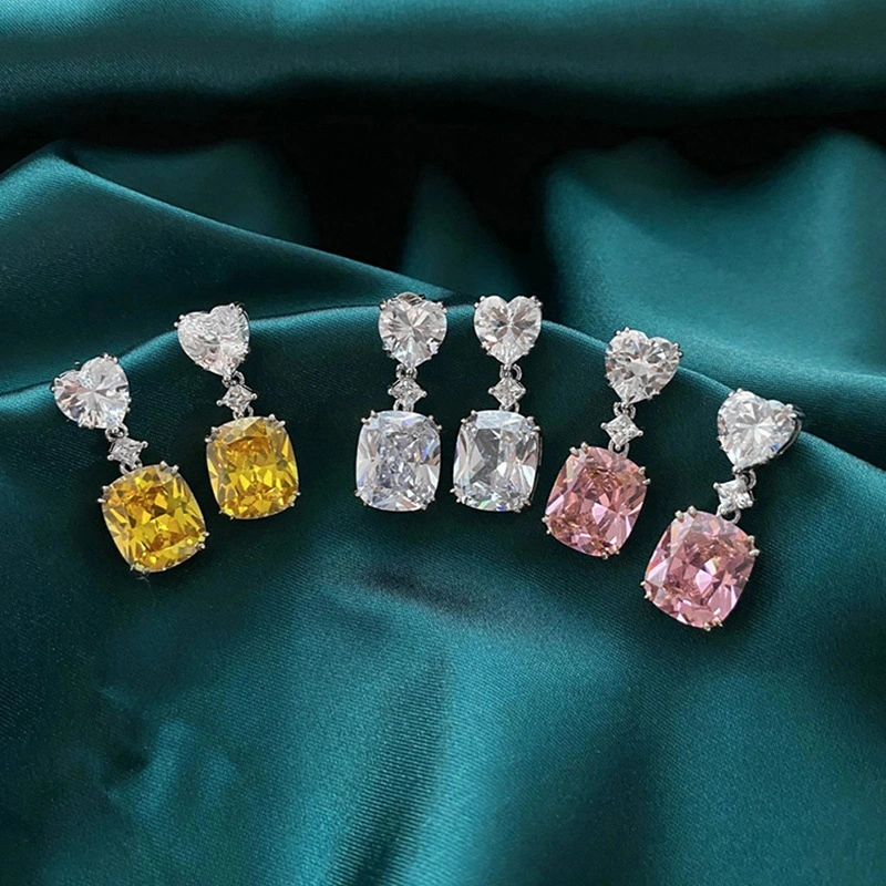 New light luxury style flash diamond pink yellow white zircon earrings female fashion colored gemstone earrings ear jewelry