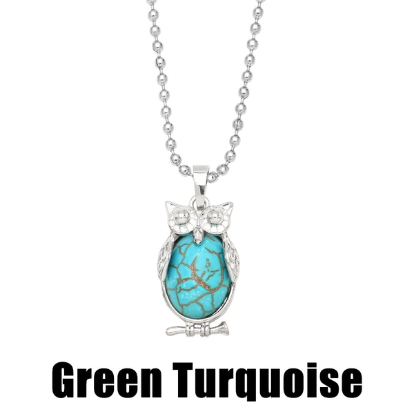 Hot selling crystal agate owl necklace retro punk style owl pendant silver sweater chain nkb660