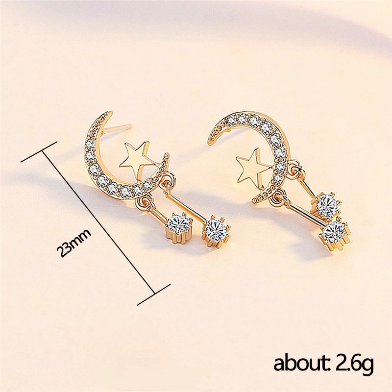 Korean style moon zircon earrings sweet star tassel earrings make your face look thinner
