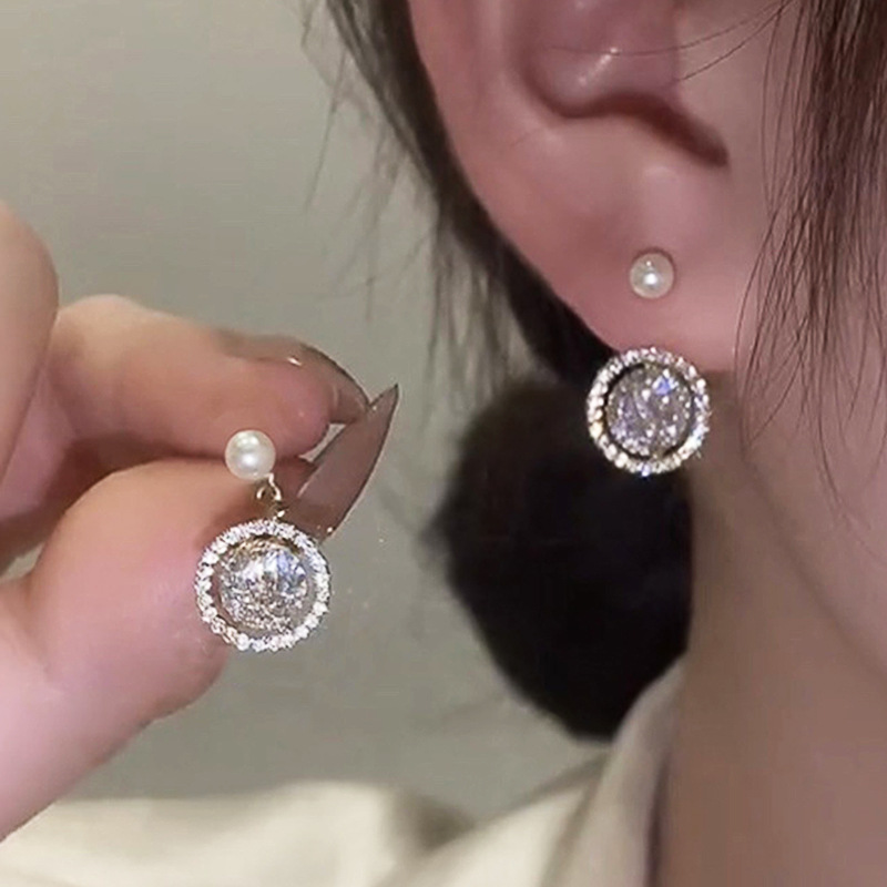  Live broadcast of dreamy imitation pearl earrings, sparkling micro-inlaid zircon earrings, elegant princess temperament jewelry