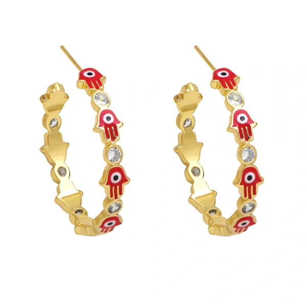 Clearance European and American style retro Fatima hand earrings female trendy personality color drop oil C shape earrings ers99