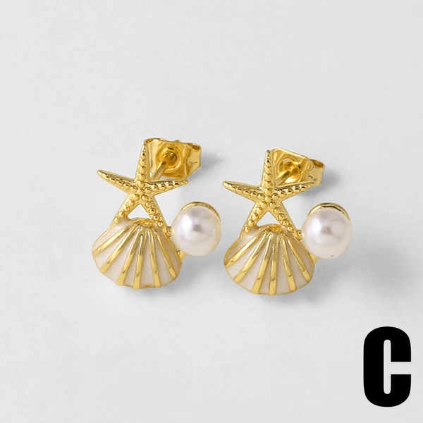 AS jewelry pearl oil drop shell earrings female copper plated real gold starfish earrings erz67