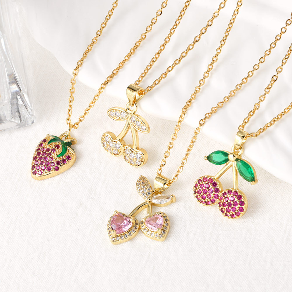 AS jewelry Europe and the United States hot selling full zircon fruit cherry strawberry pendant necklace clavicle chain female nkb203