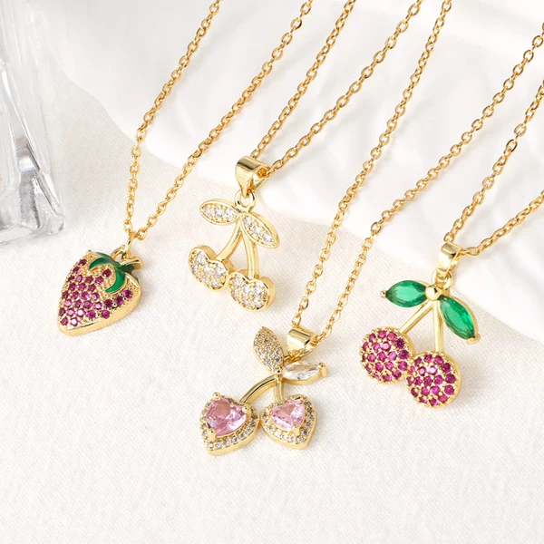 AS jewelry Europe and the United States hot selling full zircon fruit cherry strawberry pendant necklace clavicle chain female nkb203