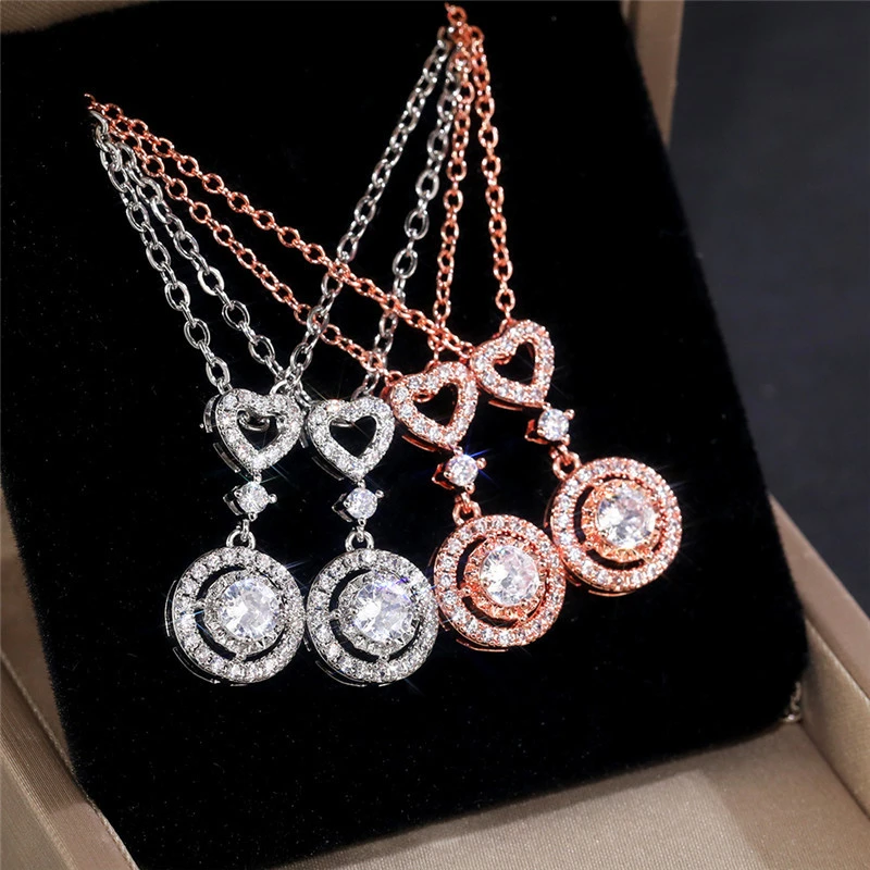 European and American new jewelry simple and fashionable geometric heart-shaped zircon necklace versatile zircon clavicle necklace