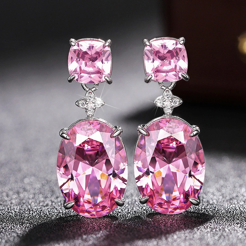 Pink inlaid zircon earrings for women fashion floral stylish exquisite earrings exquisite popular popular jewelry