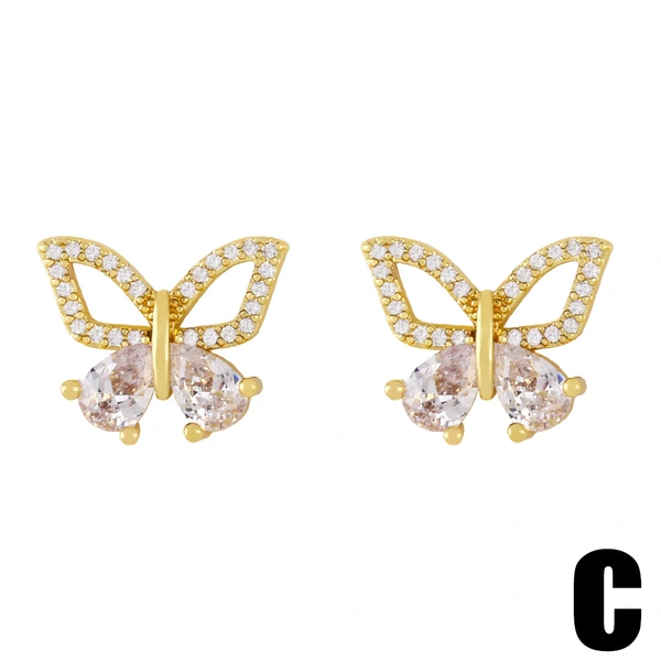 Hot selling jewelry zircon butterfly earrings women's small and exquisite earrings European and American love earrings ery11