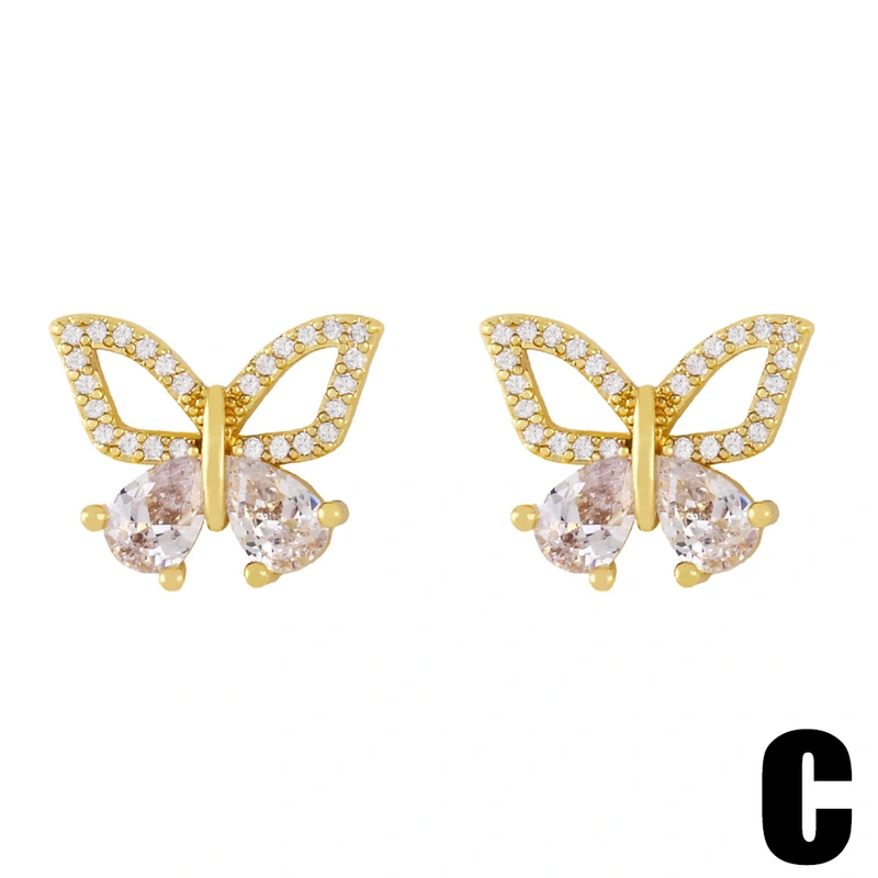 Hot selling jewelry zircon butterfly earrings women's small and exquisite earrings European and American love earrings ery11