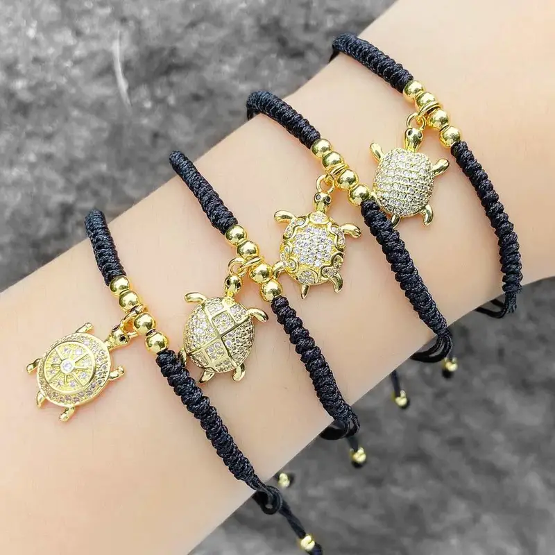 AS jewelry European and American hot selling animal turtle pendant bracelet female gold-plated zircon inlaid black rope bracelet brg56
