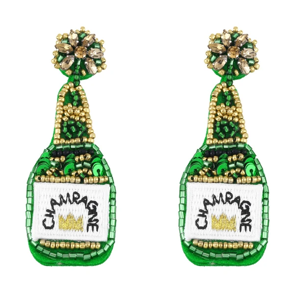 Clearance European and American exaggerated champagne bottle rice bead sequin earrings female embroidered letters CHAMEAGNE earrings ery15