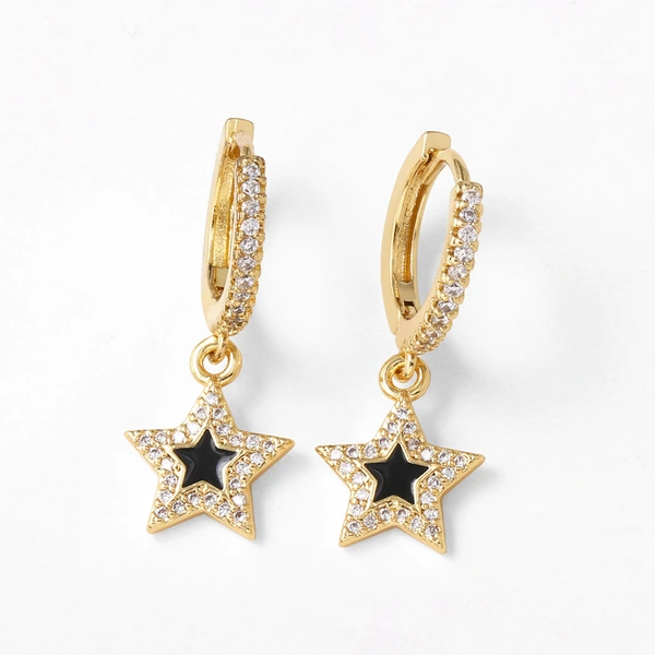 AS jewelry hot selling zircon copper plated real gold five-pointed star pendant earrings earrings female erz79