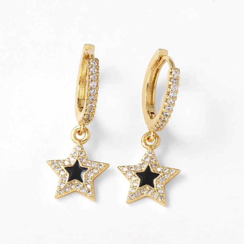 AS jewelry hot selling zircon copper plated real gold five-pointed star pendant earrings earrings female erz79