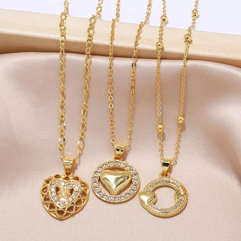 Hot selling zircon inlaid heart necklace for women temperament versatile clavicle necklace jewelry wholesale nkb866
