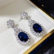 New style earrings European and American simple oval sapphire blue zircon earrings simulation women's jewelry wholesale