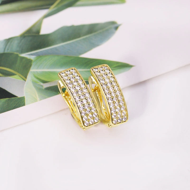  New European and American hot-selling retro temperament earrings, high-end gold earrings, three rows of densely inlaid daily earrings