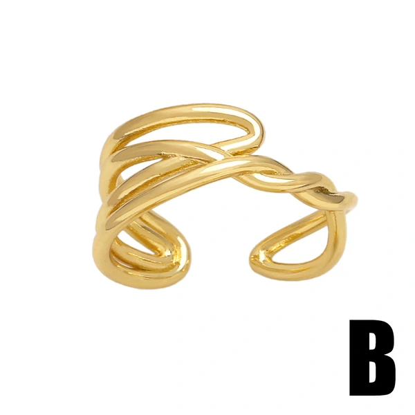 European and American fashion retro ring personality creative versatile copper plated 18k gold double ring female ring rih84