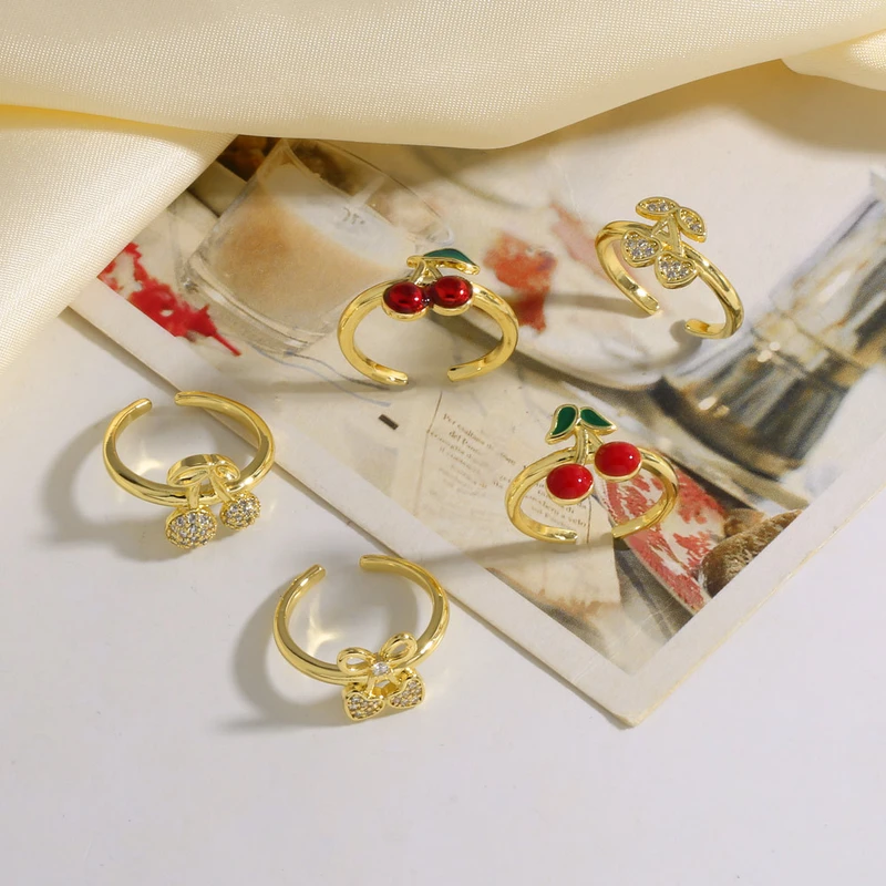 AS jewelry Europe and the United States hot selling full zircon fruit cherry ring copper plated real gold open ring female rir90