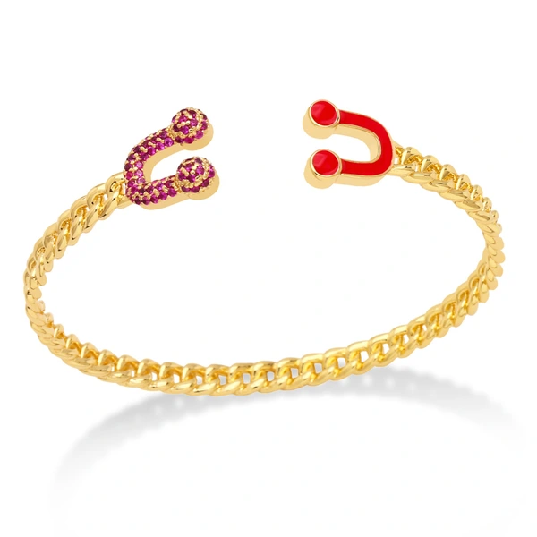 European and American jewelry fashion trend inlaid colored diamond horseshoe buckle bracelet female personality double U-shaped head bracelet brj90