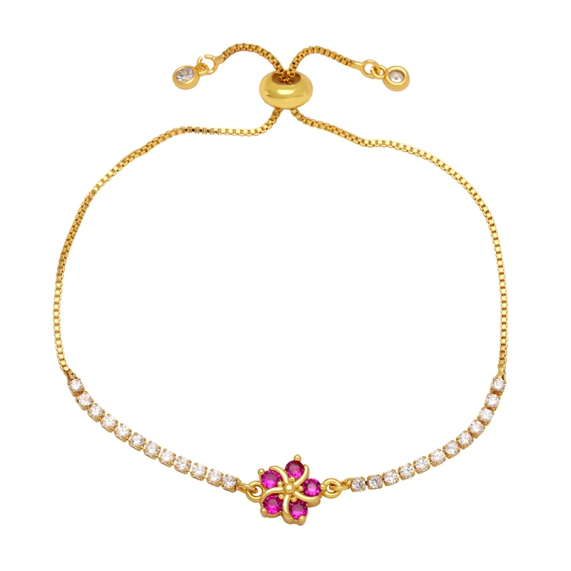 European and American braided color bracelet hand jewelry multi-color flower zircon bracelet adjustable pull bracelet brh84