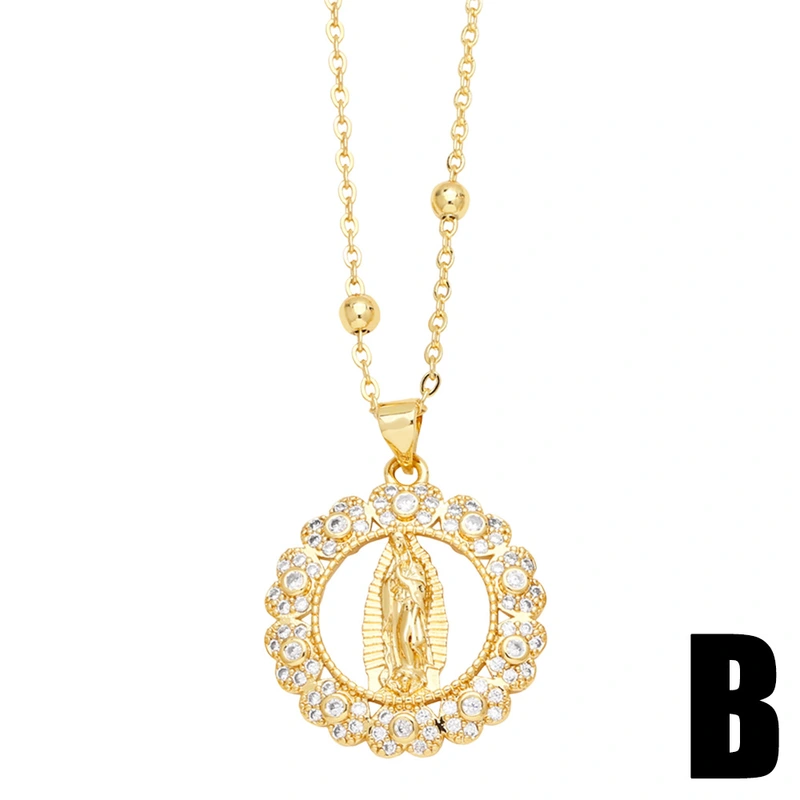 Popular European and American diamond-studded oval Virgin Mary necklace for women, personalized retro geometric Virgin Mary pendant nks88