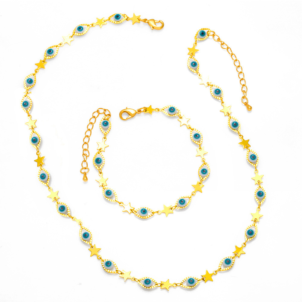 European and American personality fashion star devil eye splicing necklace bracelet net celebrity temperament jewelry set nkb537