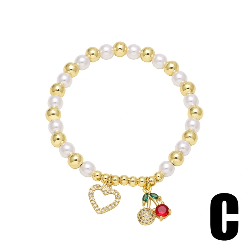 AS jewelry European and American hot-selling pearl fruit cherry strawberry pendant bracelet gold-plated bracelet brm81