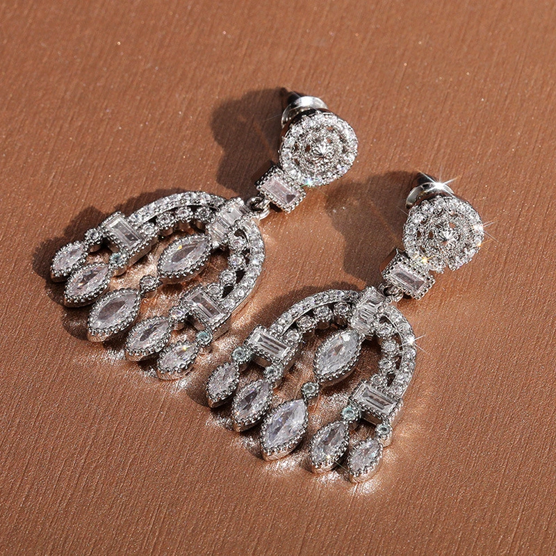 New Baroque palace style drop earrings heavy full diamond zircon wedding bridal earrings