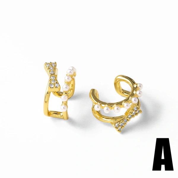 AS real shot European and American hot selling gold-plated pearl C-shaped ear bone clip earrings earrings era070 ear cuff