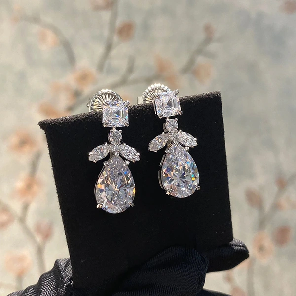 Super shiny zircon exquisite earrings teardrop-shaped long slim bridal accessories wedding engagement versatile earrings