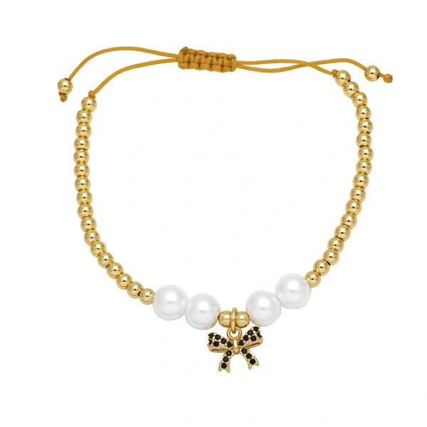 Clearance AS jewelry pearl bracelet gold-plated inlaid zircon bow pendant hand jewelry brd46