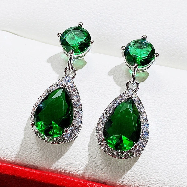 European and American temperament water drop AAA zircon earrings copper inlaid with diamonds emerald multi-color optional earrings ear jewelry