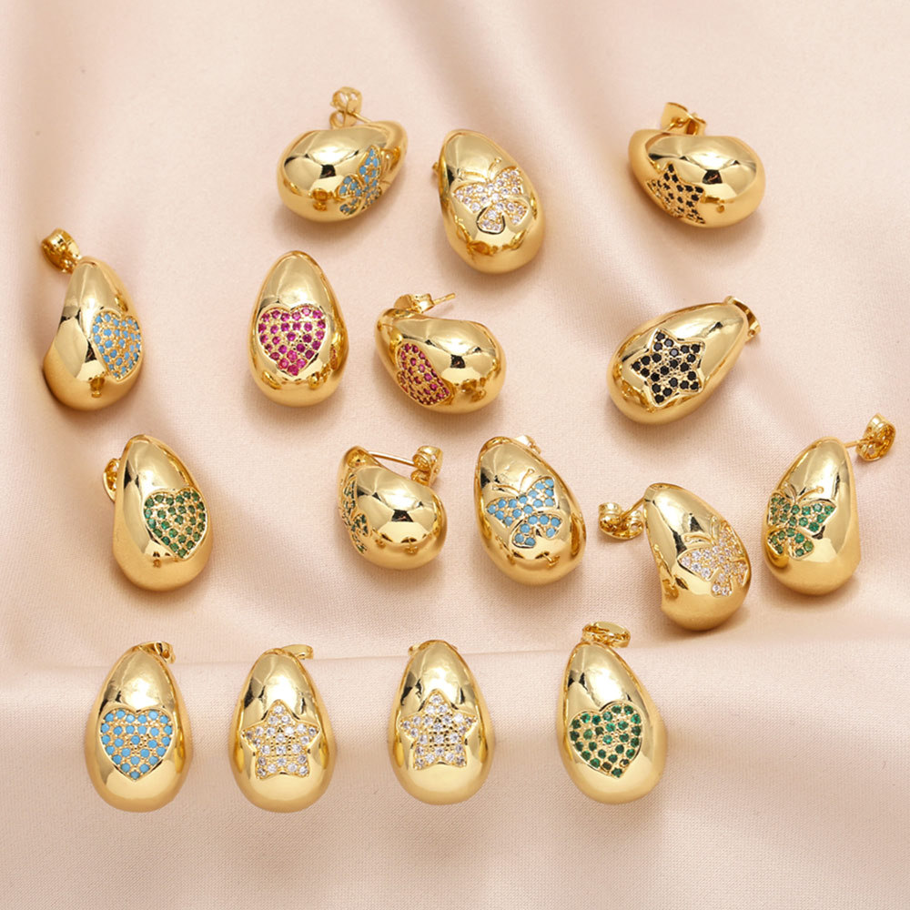 European and American simple water drop heart earrings niche light luxury high-end gold-plated zircon butterfly earrings err02
